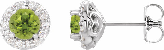 14K White 6 mm Round Peridot & 1/4 Diamond Earrings