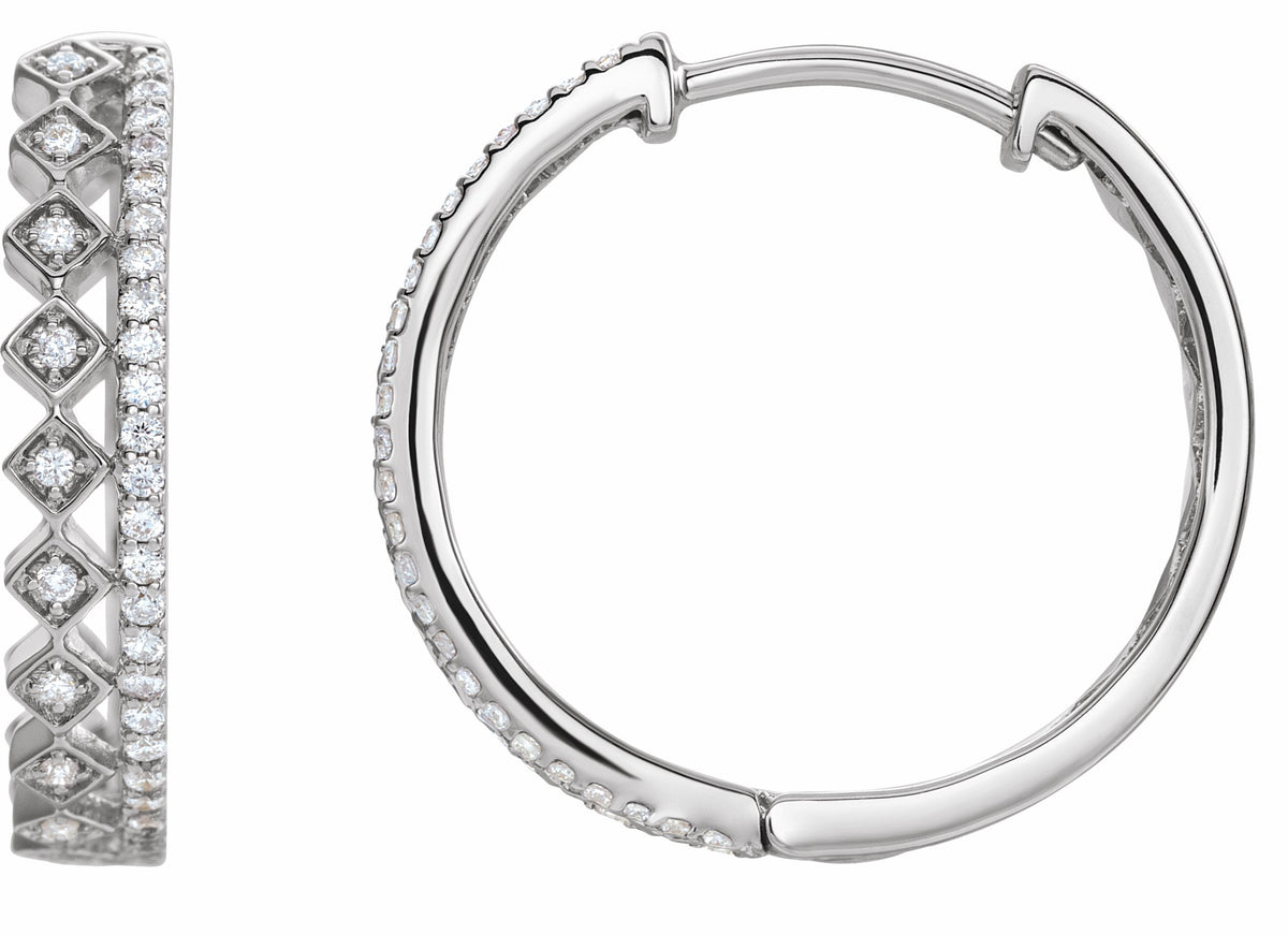 14K White 1/4 CTW Diamond Geometric Hoop Earrings
