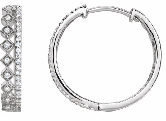 14K White 1/4 CTW Diamond Geometric Hoop Earrings
