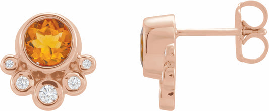 14K Rose Citrine & 1/8 CTW Diamond Earrings