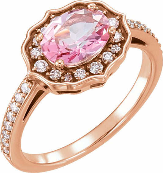 14K Rose Baby Pink Topaz & 1/3 CTW Diamond Ring