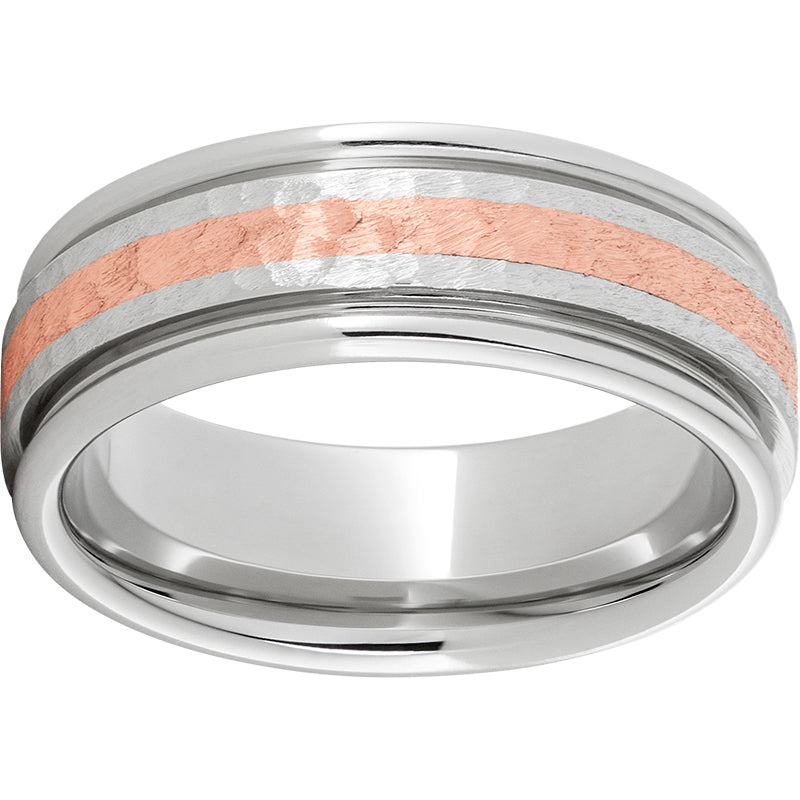 Serinium Rounded Edge Band with a 2mm 14K Rose Gold Inlay with Hammer Finish
