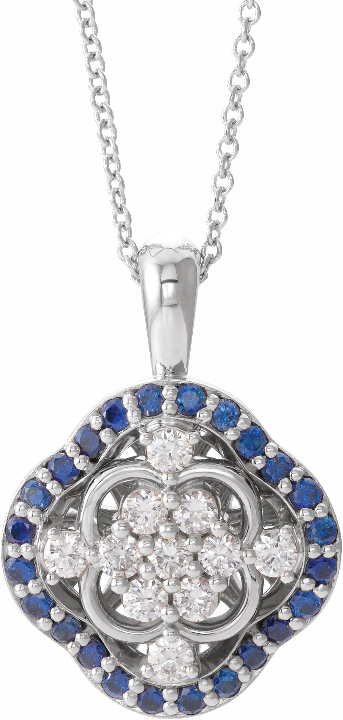 14K White Blue Sapphire & 1/3 CTW Diamond 16-18 Necklace