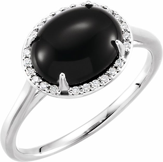 14K White Onyx & .06 CTW Diamond Ring