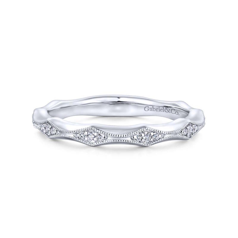 Gabriel & Co. 14k White Gold Victorian Diamond Wedding Band