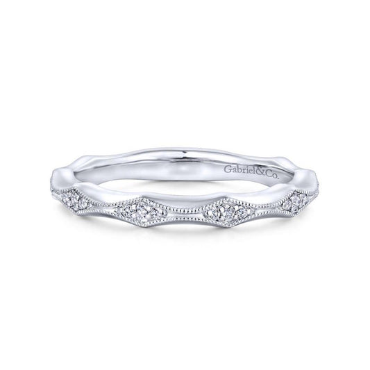 Gabriel & Co. 14k White Gold Victorian Diamond Wedding Band
