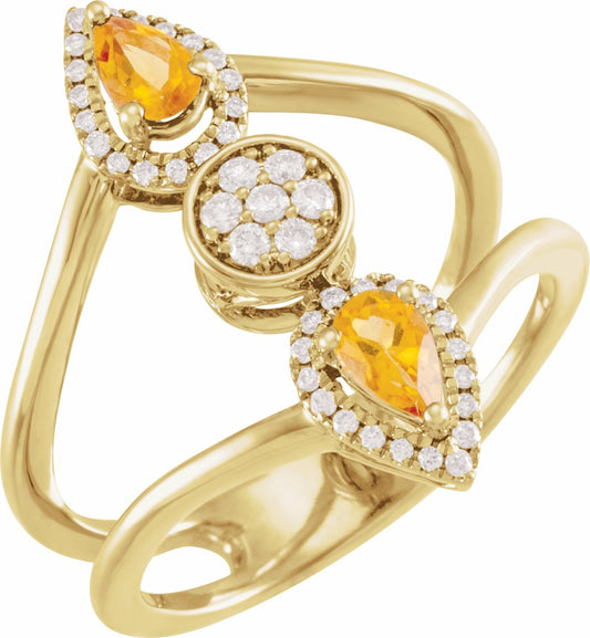 14K Yellow Citrine & 1/5 CTW Diamond Ring