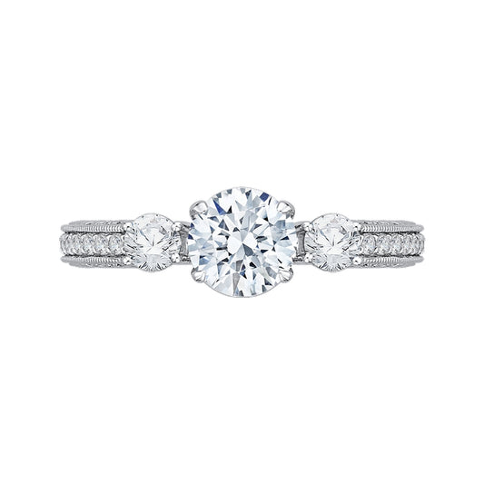 Shah Luxury 14K White Gold Round Diamond Three-Stone Engagement Ring (Semi-Mount)