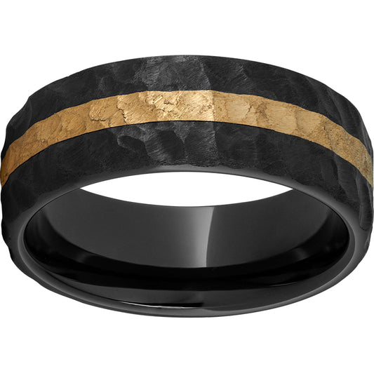 Black Diamond Ceramic Pipe Cut Band with 2mm 14K Yellow Gold Inlay and Thor Finish