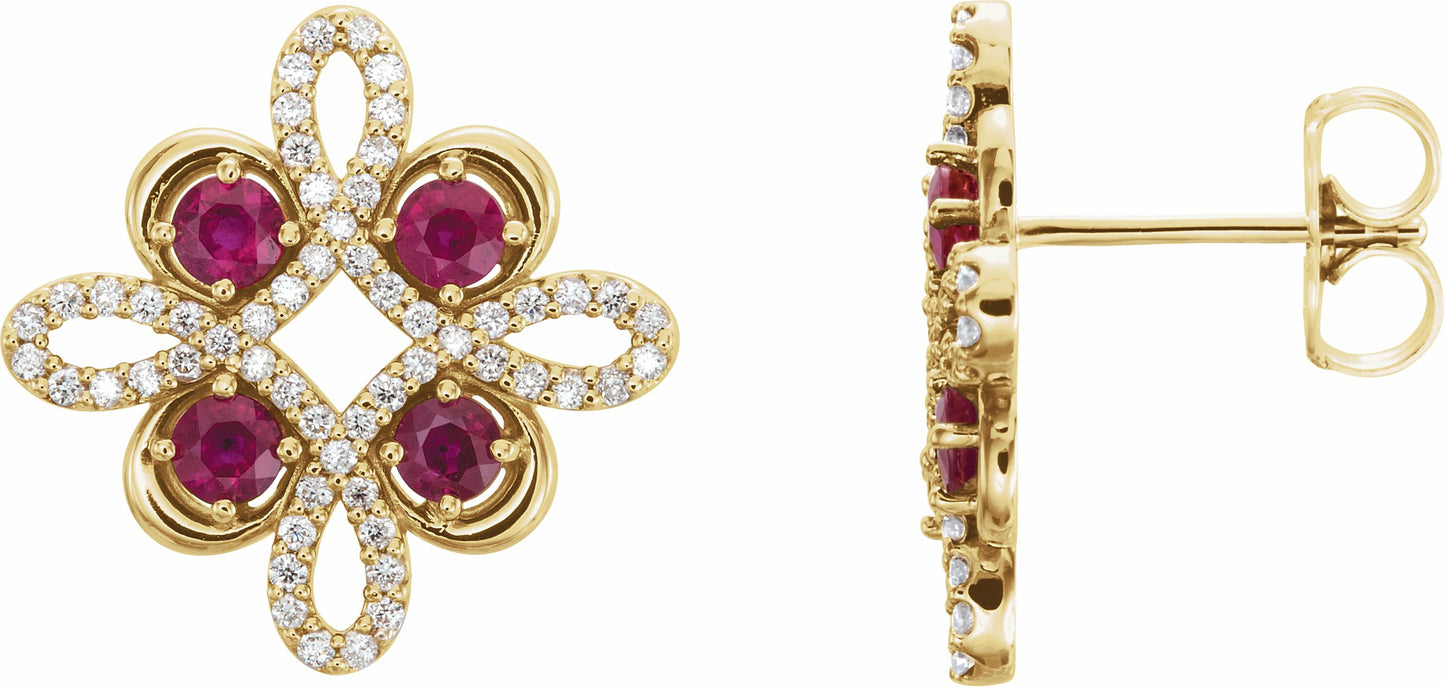 14K Yellow Ruby & 1/4 CTW Diamond Earrings
