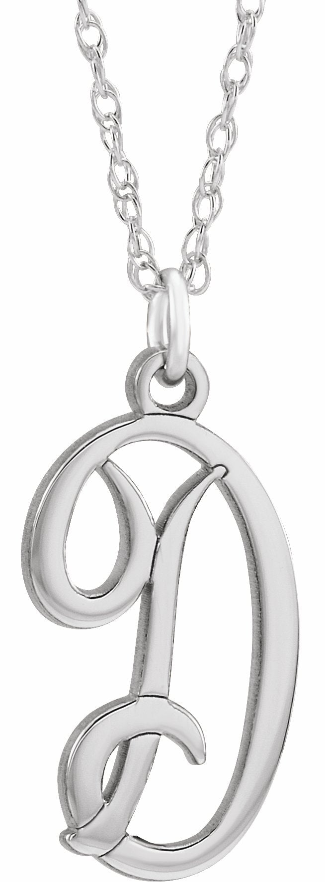 14K White Script Initial D 16-18 Necklace