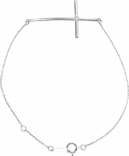14K White Diamond Sideways Cross Bracelet