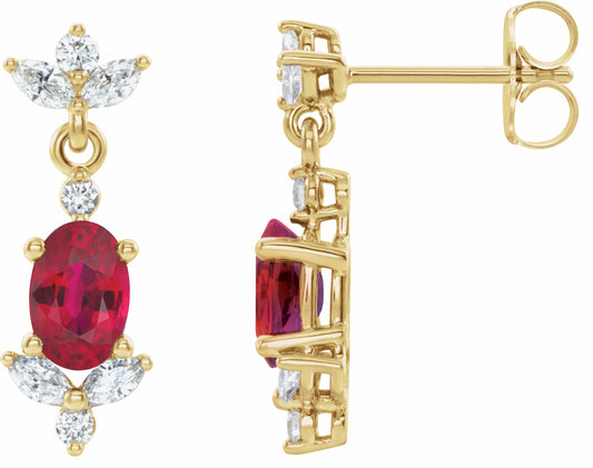 14K Yellow Ruby &  1/3 CTW Diamond Earrings