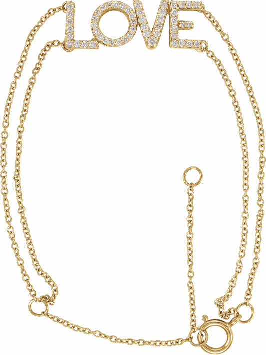 14K Yellow 1/4 Diamond Love 5-7 Bracelet