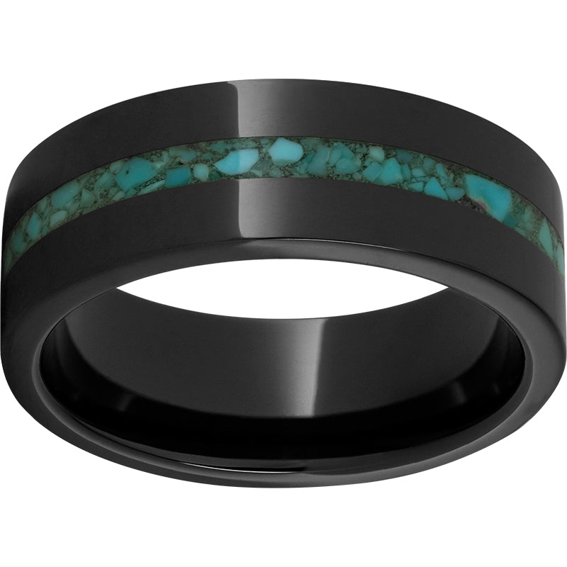 Black Diamond Ceramic Pipe Cut Band with 2mm Turquoise Inlay