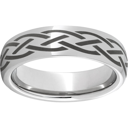 Serinium Domed Band with a Braid Laser Engraving