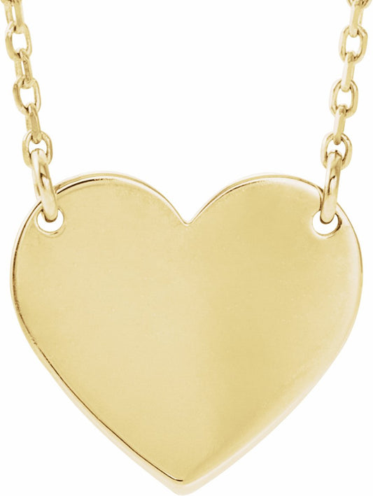 14K Yellow Engravable 12x11 mm  Heart 16-18 Necklace