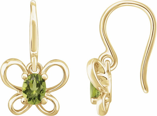 14K Yellow 4x3 mm Oval August Youth Butterfly Birthstone Earrings