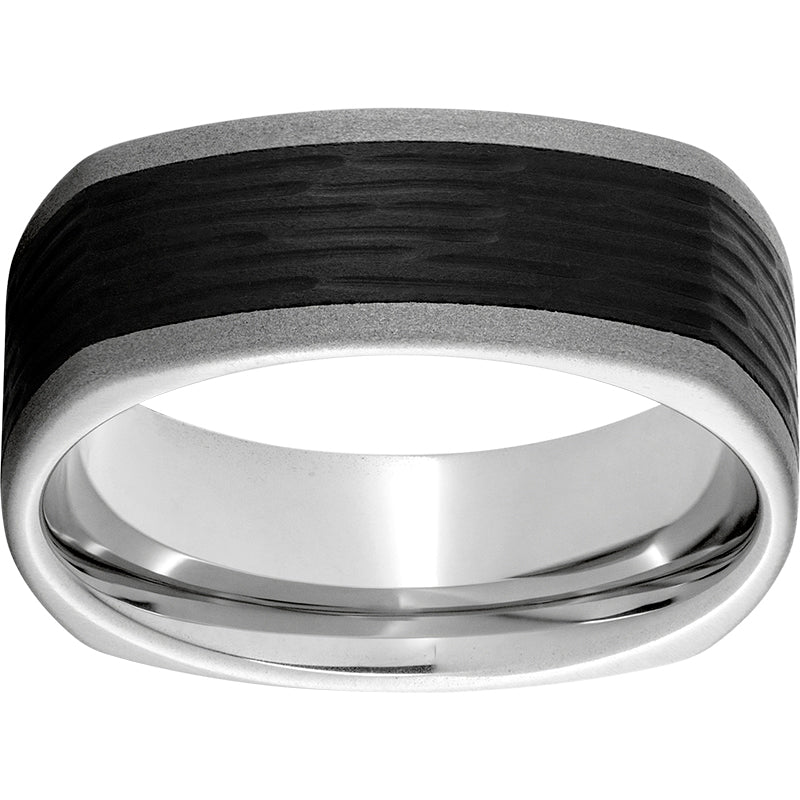 Serinium Square Band with Bark 2 Black CeramicInlay and Sandblast Finish
