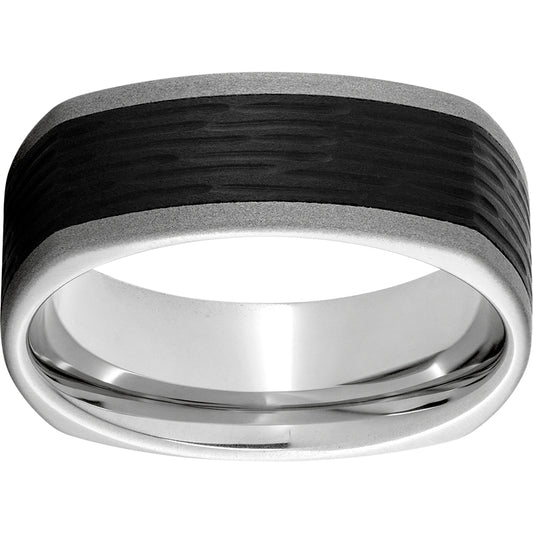 Serinium Square Band with Bark 2 Black CeramicInlay and Sandblast Finish