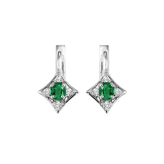 Gems One 14Kt White Gold Diamond (1/12Ctw) & Emerald (1/4 Ctw) Earring
