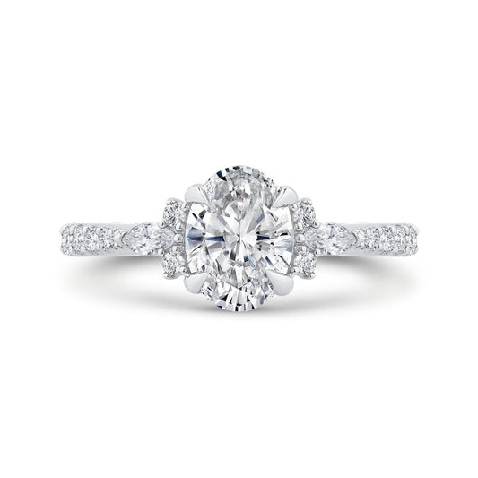 Shah Luxury 14K White Gold Three Stone Plus Round Diamond Engagement Ring