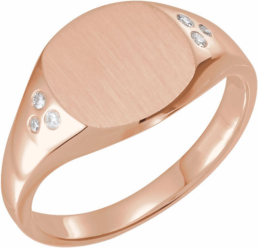 14K Rose .05 CTW Diamond 10.87x10.26 mm Oval Signet Ring
