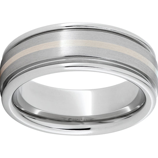 Serinium Rounded Edge Band with a 1mm Sterling Silver Inlay and Satin Finish