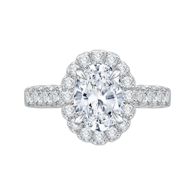Shah Luxury Oval Diamond Halo Engagement Ring In 14K White Gold (Semi-Mount)