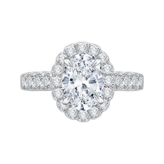 Shah Luxury Oval Diamond Halo Engagement Ring In 14K White Gold (Semi-Mount)
