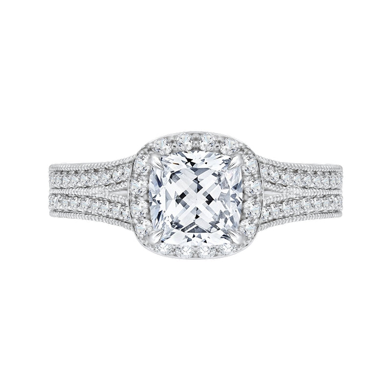 Shah Luxury 14K White Gold Cushion Cut Diamond Halo Engagement Ring (Semi-Mount)