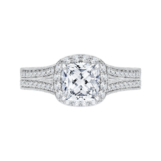 Shah Luxury 14K White Gold Cushion Cut Diamond Halo Engagement Ring (Semi-Mount)
