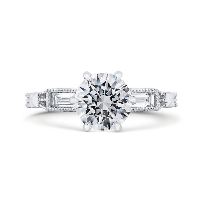 Shah Luxury 14K White Gold Round and Baguette Diamond Engagement Ring (Semi-Mount)