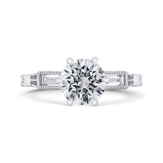 Shah Luxury 14K White Gold Round and Baguette Diamond Engagement Ring (Semi-Mount)