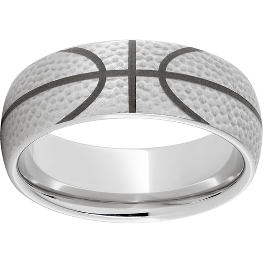Serinium Domed Band with Basketball Laser Engraving