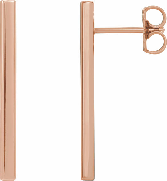 14K Rose 24x2 mm Bar Earrings