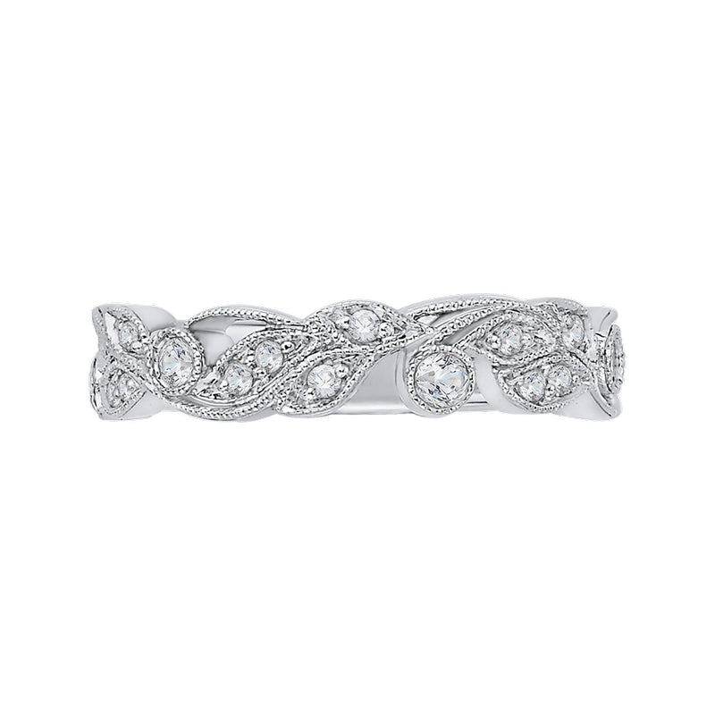 Shah Luxury 14K White Gold Diamond Leaf Design Wedding Band