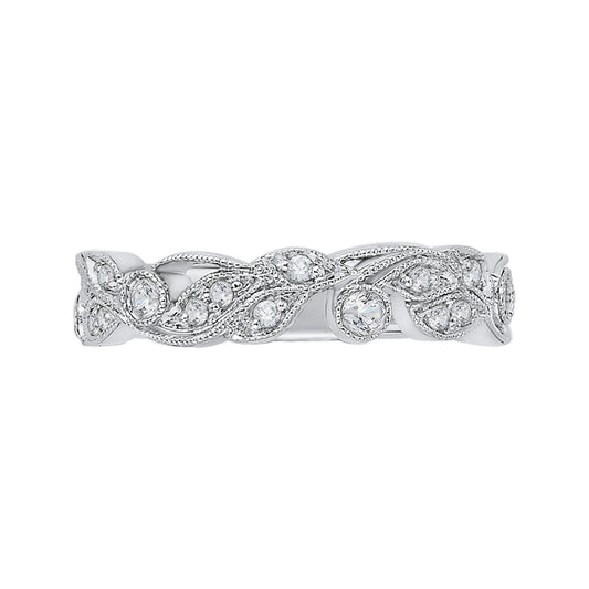 Shah Luxury 14K White Gold Diamond Leaf Design Wedding Band