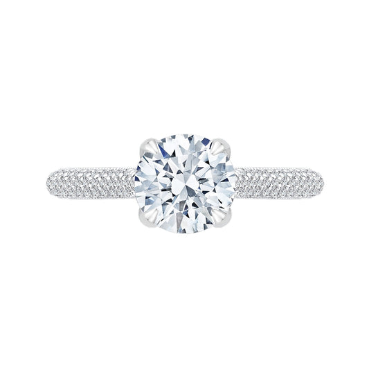 Shah Luxury Round Diamond Cathedral Style Engagement Ring In 14K White Gold (Semi-Mount)