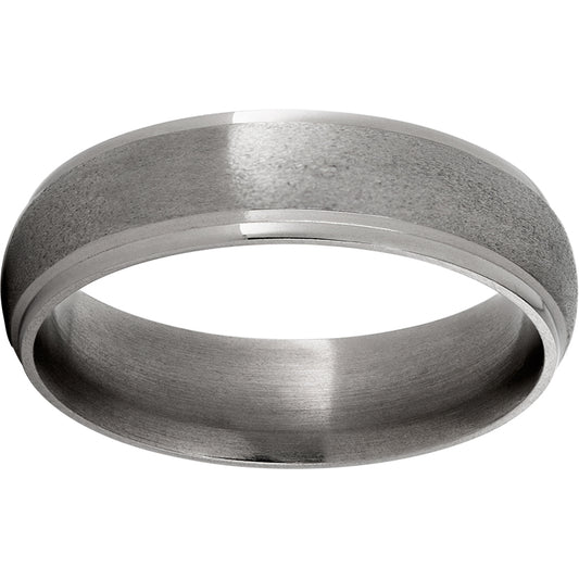Titanium Domed Grooved Edge Band with Stone Finish