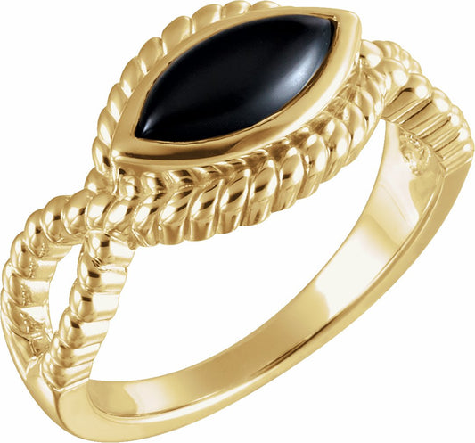 14K Yellow Onyx Bezel-Set Rope Ring