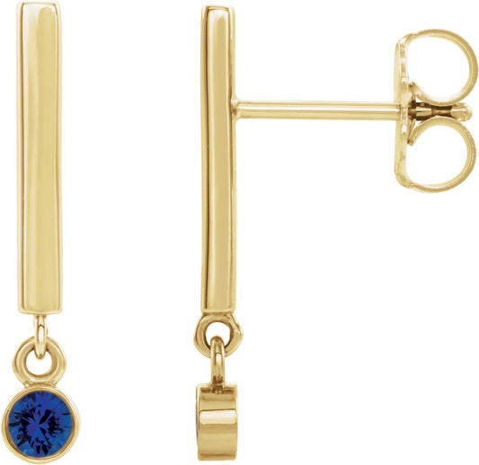 14K Yellow Blue Sapphire Bar Earrings