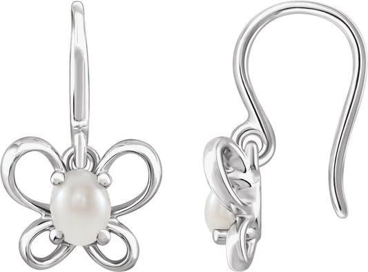 14K White 4x3 mm Oval June Youth Butterfly Birthstone Earrings