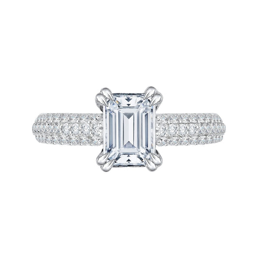 Shah Luxury 14K White Gold Euro Shank Emerald Diamond Cathedral Style Engagement Ring (Semi-Mount)