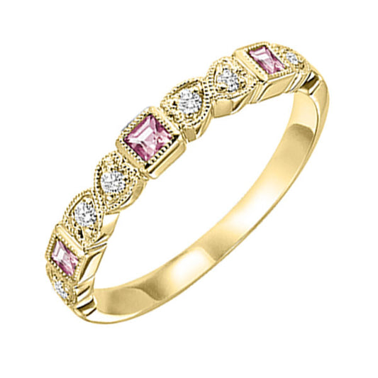 Gems One 14Kt Yellow Gold Diamond (1/12 Ctw) & Pink Tourmaline (1/6 Ctw) Ring