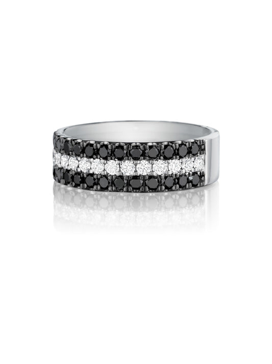 Henri Daussi 7mm Men's Wedding Band MB8 14k Gold White B 1.35 Ctw., W 0.60 Ctw. Black Diamond, White Diamond