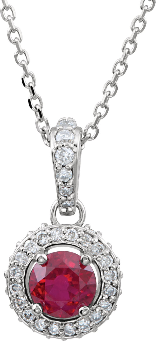 14K White Ruby & 1/5 CTW Diamond 18 Necklace