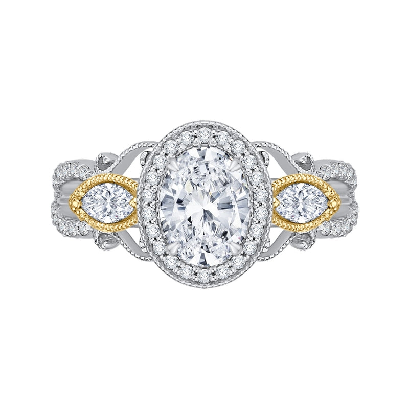 Shah Luxury 14K Two-Tone Gold Oval Diamond Halo Engagement Ring (Semi-Mount)