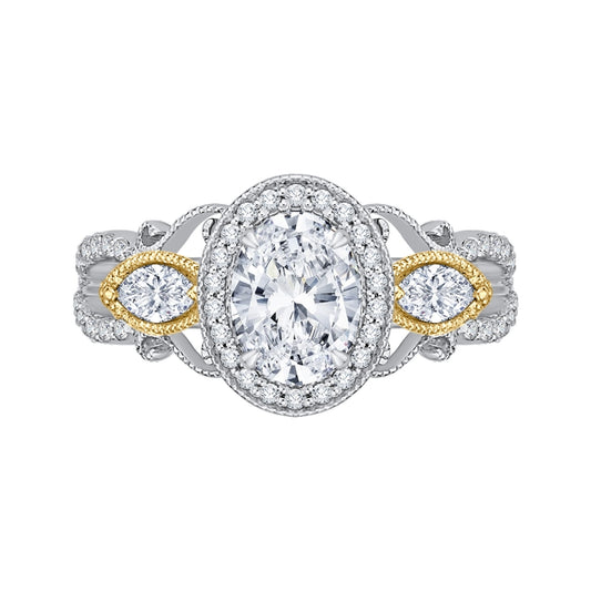 Shah Luxury 14K Two-Tone Gold Oval Diamond Halo Engagement Ring (Semi-Mount)