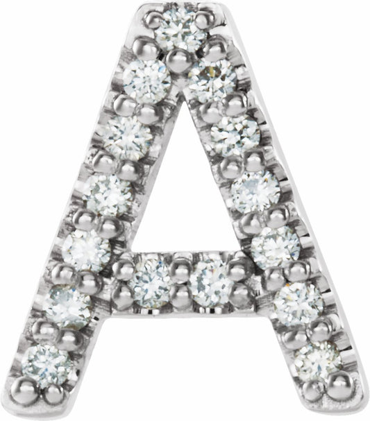 14K White .06 CTW Diamond Single Initial A Earring